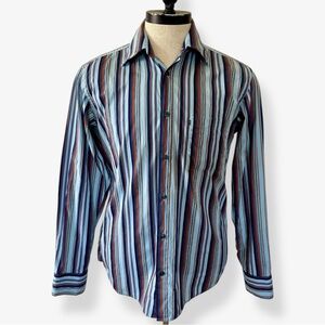 Hugo Boss Men’s Striped Dress Shirt Medium Blue Orange Cotton